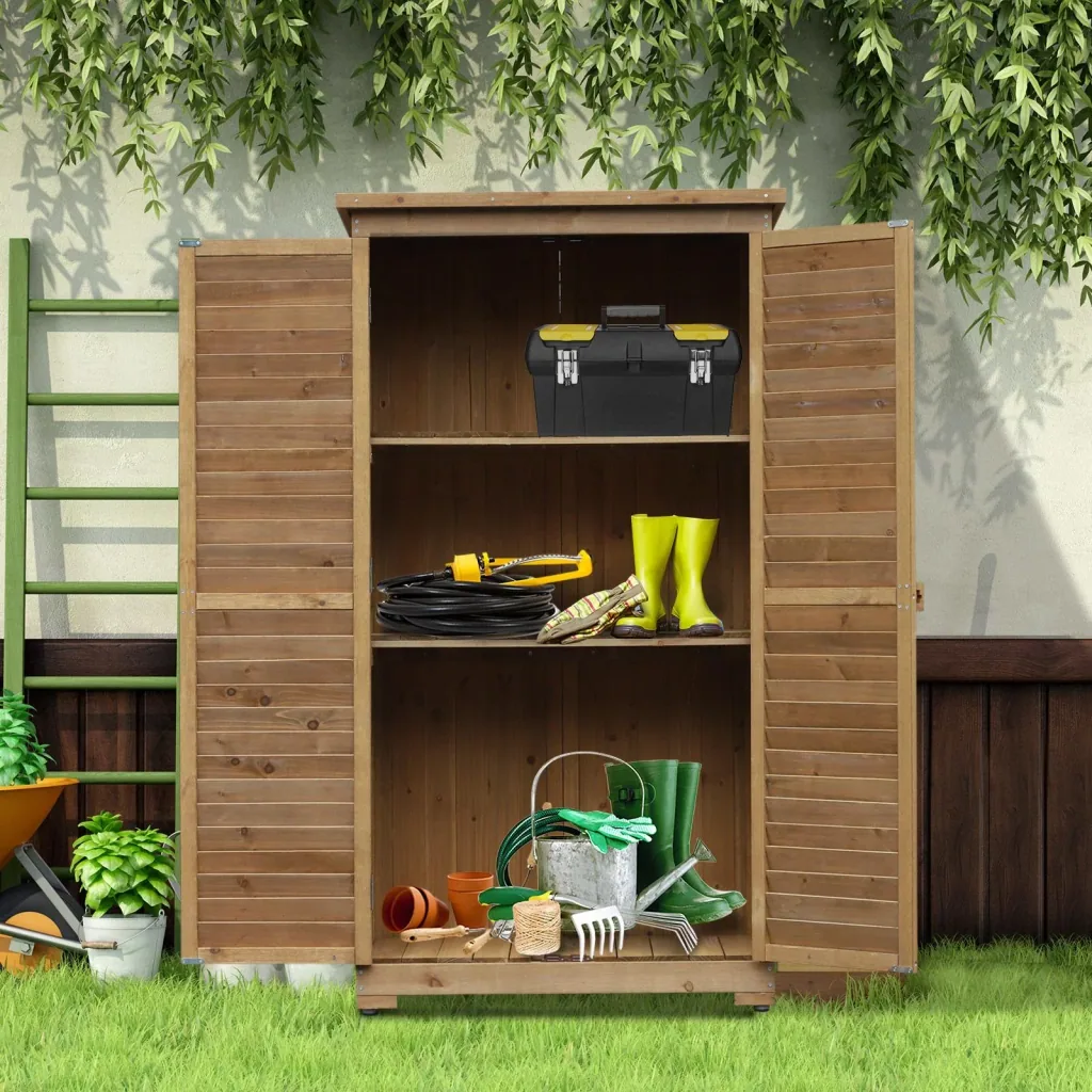 Garden cabinet with louvre doors