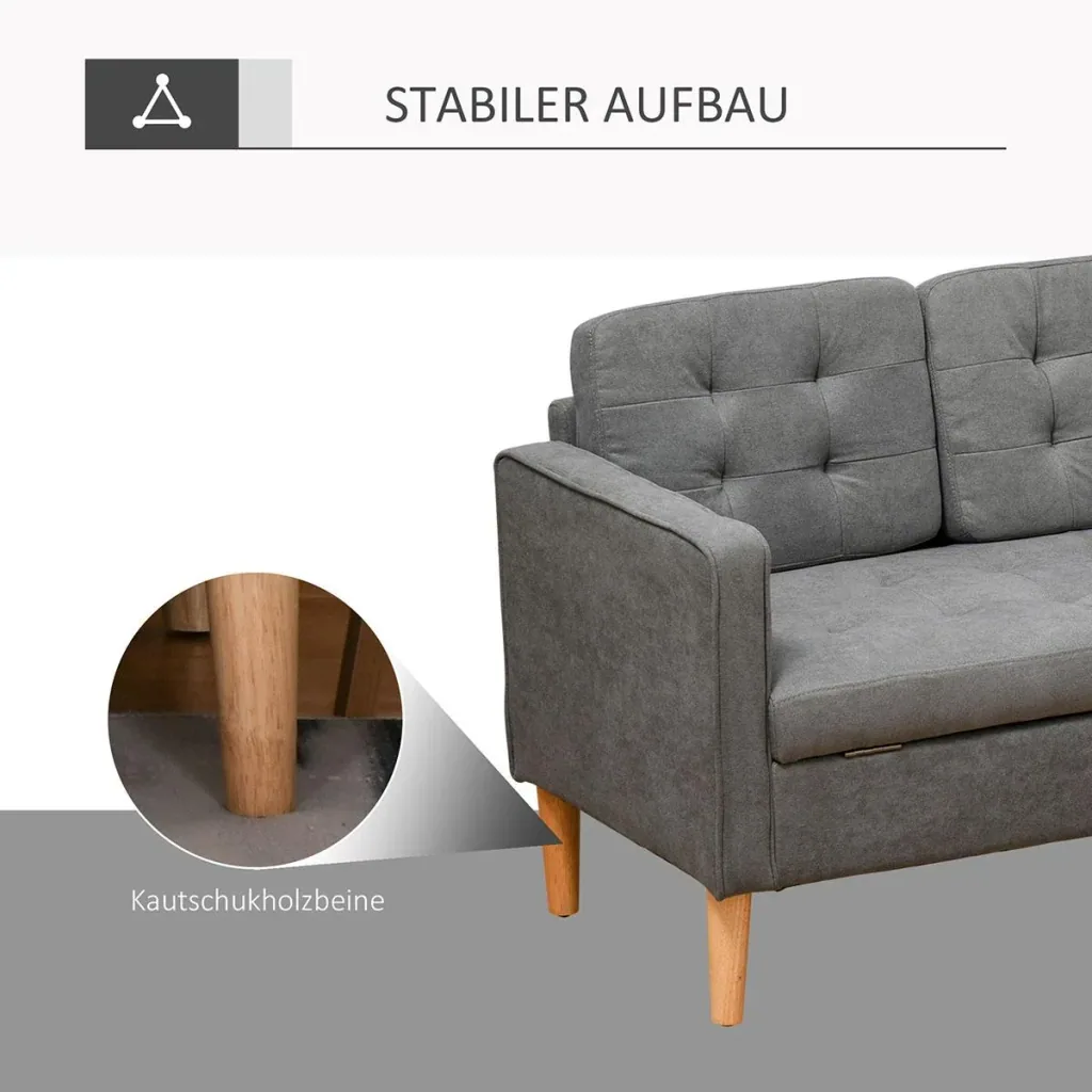 3-seater sofa fabric sofa double sofa removable with cushion rubberwood cotton grey 166.5 x 62 x 82 cm