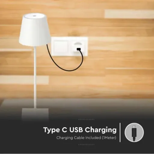 VT-7703 Table Lamp - 3000K - Dimmable by Touch - Rechargeable - White