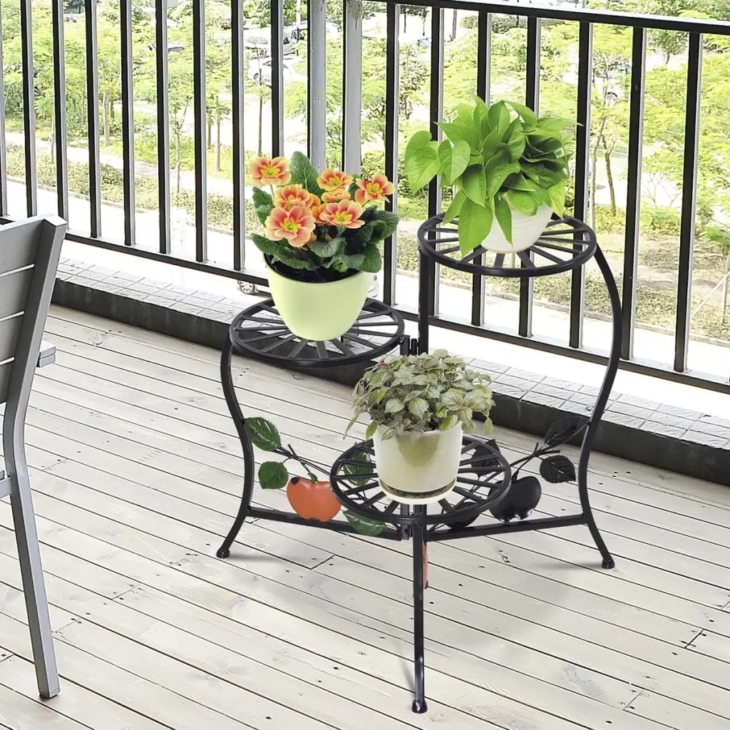 Flower stand with 3 shelves black