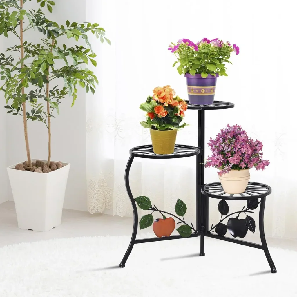 Flower stand with 3 shelves black