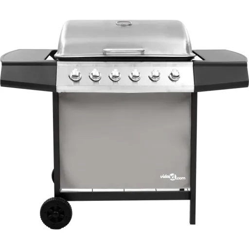 Gas grill with 6 burners black and silver
