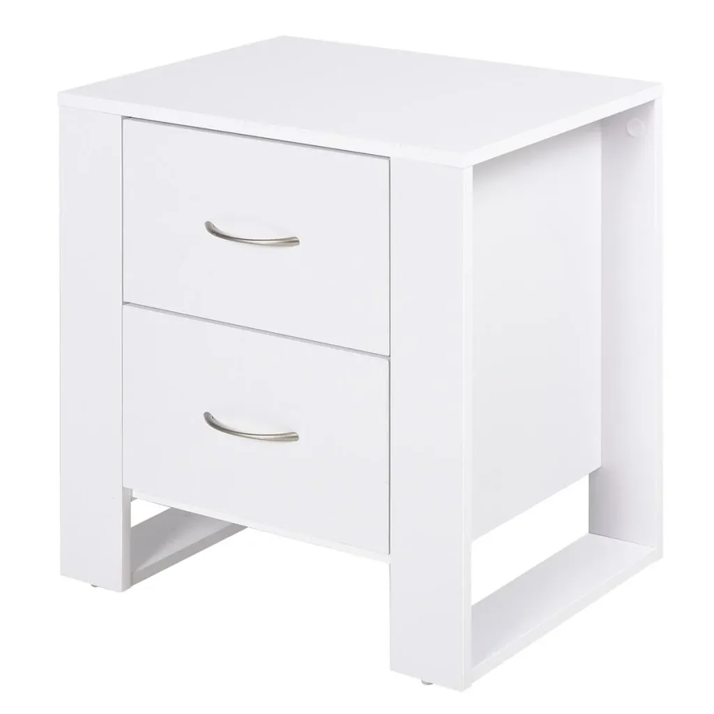 Bedside table with 2 drawers Modern square with handle raised base Melamine coated bedroom storage furniture