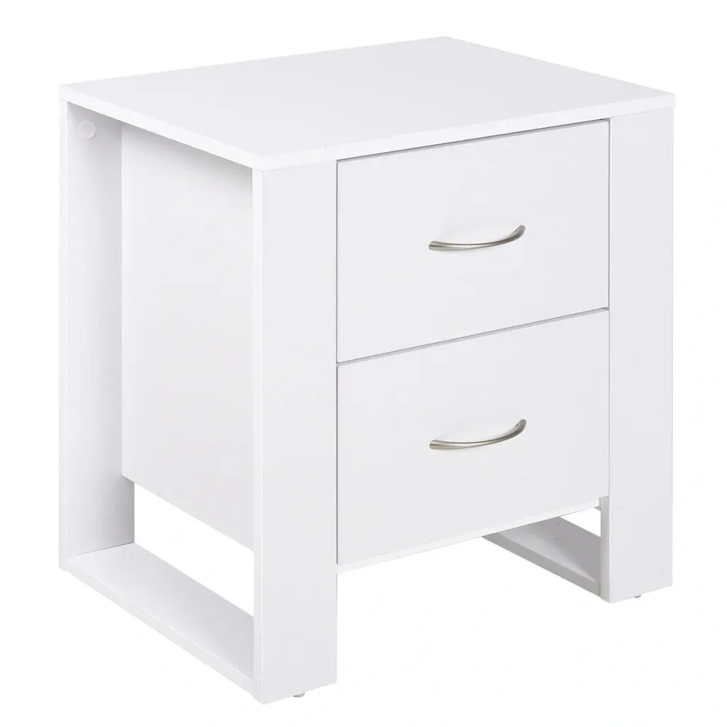 Bedside table with 2 drawers Modern square with handle raised base Melamine coated bedroom storage furniture