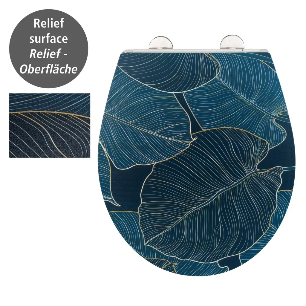 Premium toilet seat Big Leaves with relief, made of antibacterial Duroplast, with soft-close mechanism