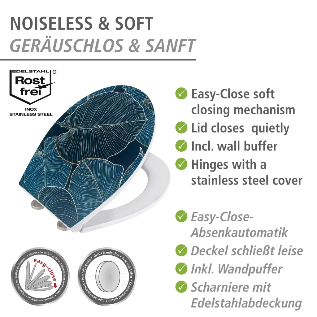 Premium toilet seat Big Leaves with relief, made of antibacterial Duroplast, with soft-close mechanism