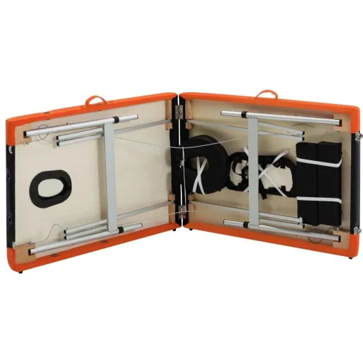 Foldable massage table 2 zones aluminum black and orange