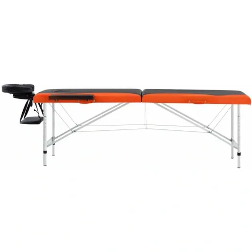 Foldable massage table 2 zones aluminum black and orange