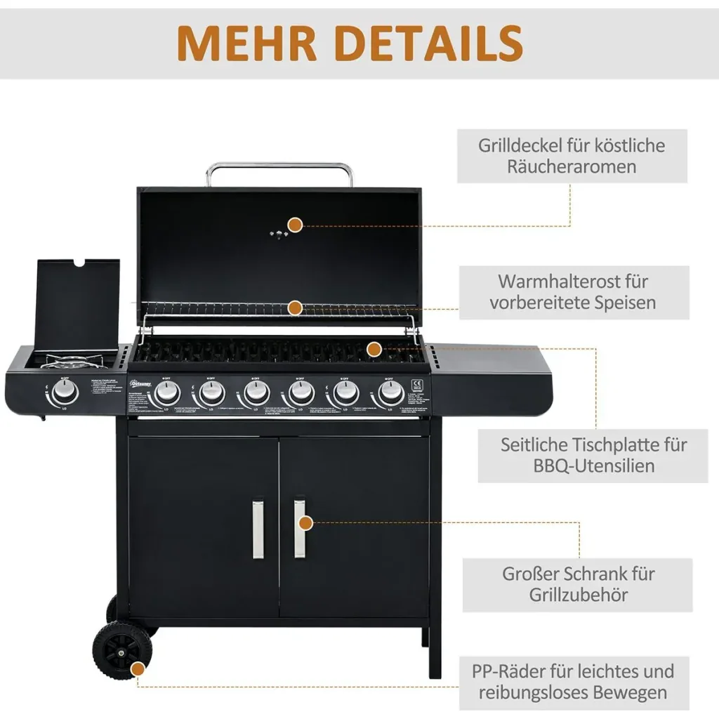 Grill cart with storage cabinet black