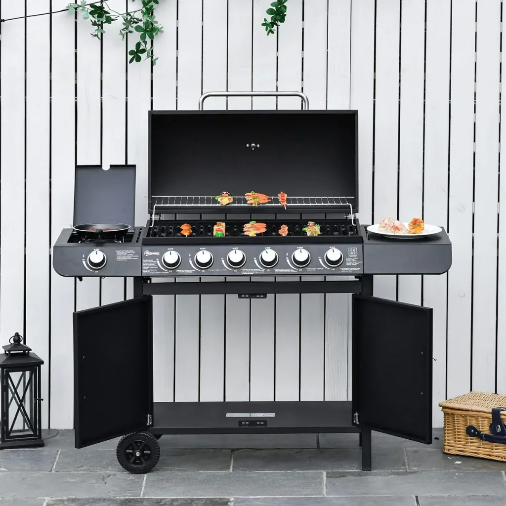Grill cart with storage cabinet black