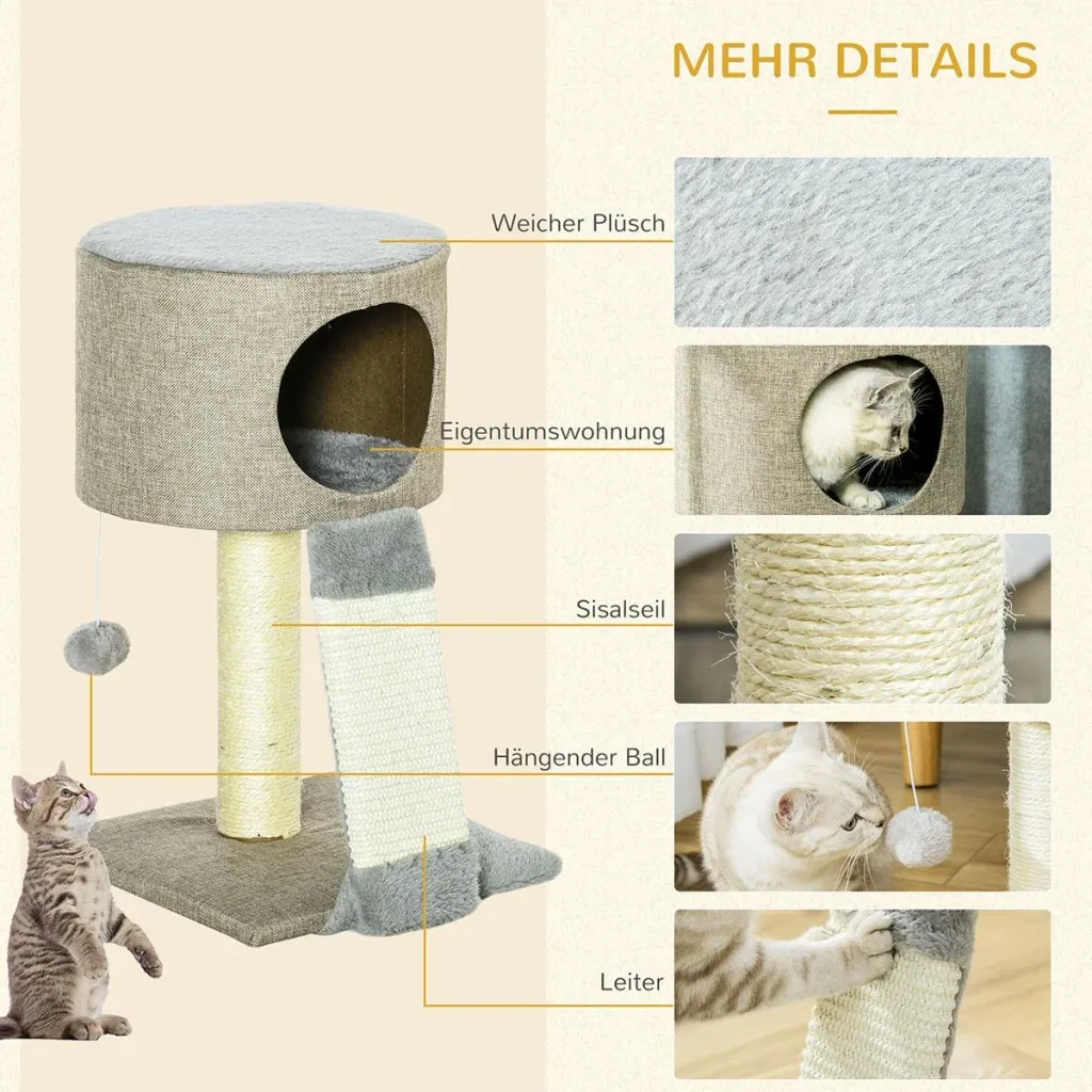 Scratching post cat tree climbing tree for cats cat box with cat ball gray 30 x 30 x 50 cm