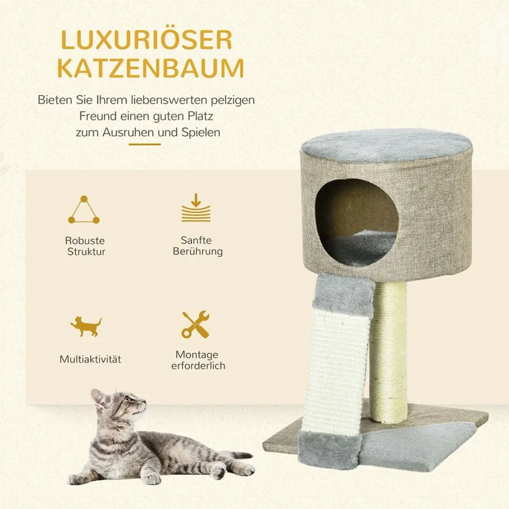 Scratching post cat tree climbing tree for cats cat box with cat ball gray 30 x 30 x 50 cm