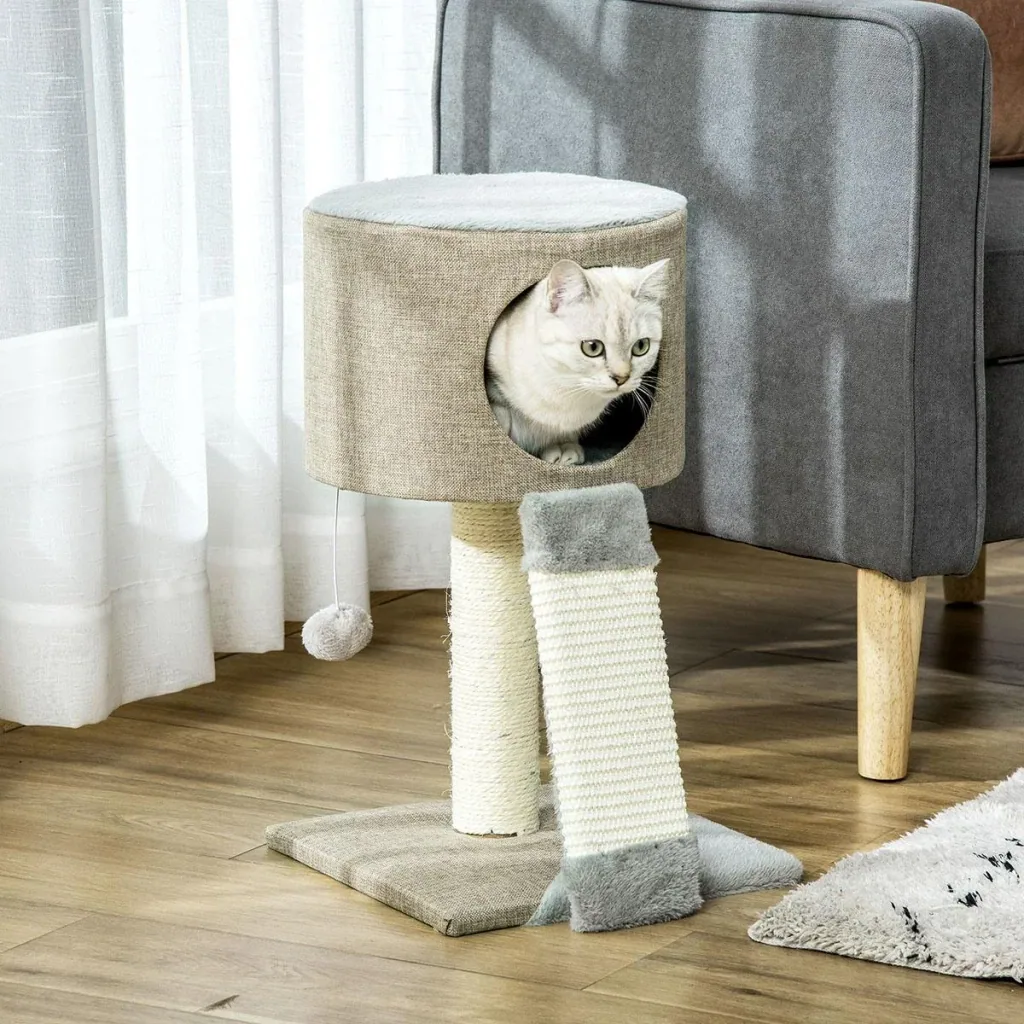 Scratching post cat tree climbing tree for cats cat box with cat ball gray 30 x 30 x 50 cm