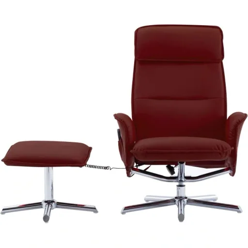 Adjustable massage chair with footstool, faux leather, wine red