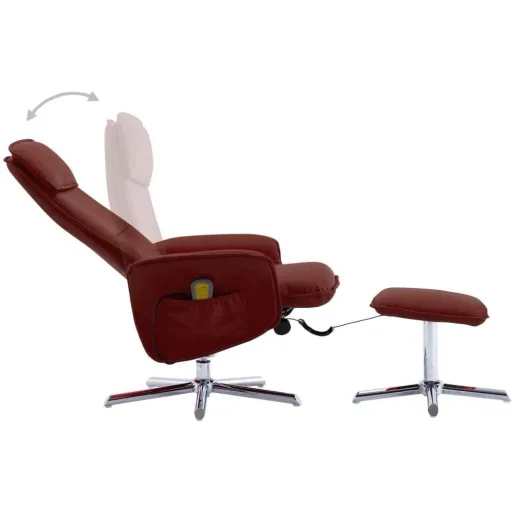 Adjustable massage chair with footstool, faux leather, wine red