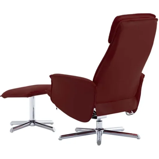 Adjustable massage chair with footstool, faux leather, wine red