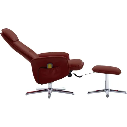 Adjustable massage chair with footstool, faux leather, wine red