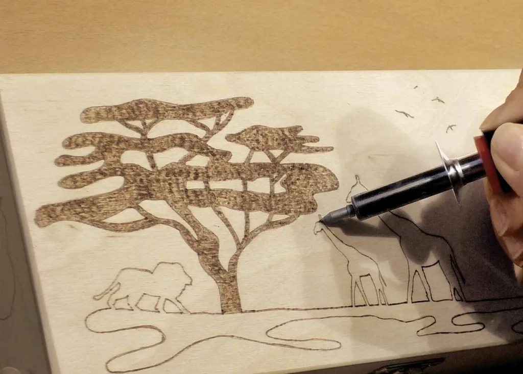Pyrography set with 9 attachments in a wooden box