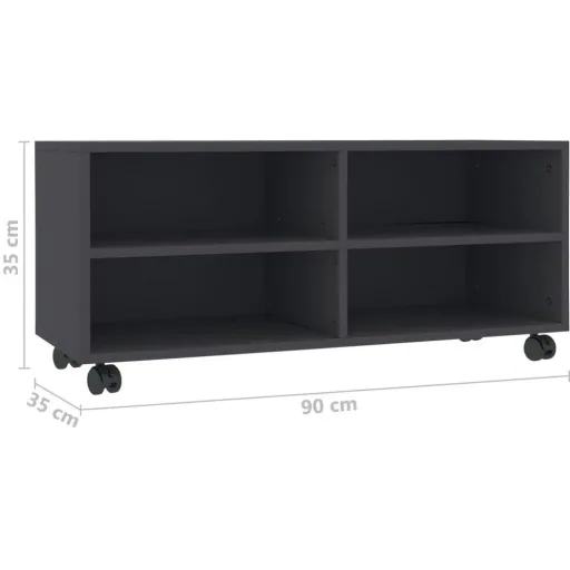TV cabinet with castors 90x35x35 cm chipboard grey