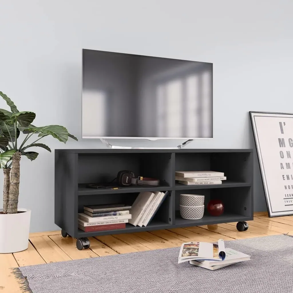TV cabinet with castors 90x35x35 cm chipboard grey