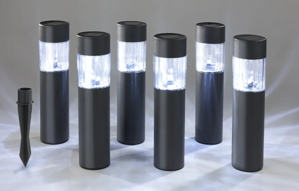 Solar bollard lights in dark grey - set of 6