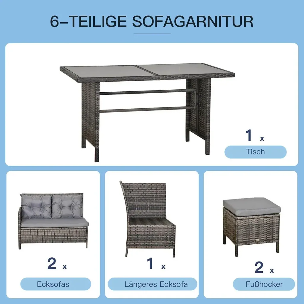18-piece seating set, garden set, sofa set, garden furniture set, lounge, polyrattan, grey