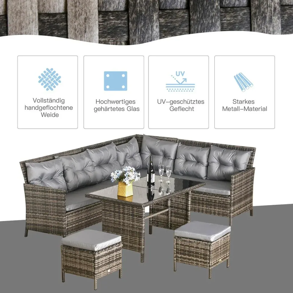 18-piece seating set, garden set, sofa set, garden furniture set, lounge, polyrattan, grey