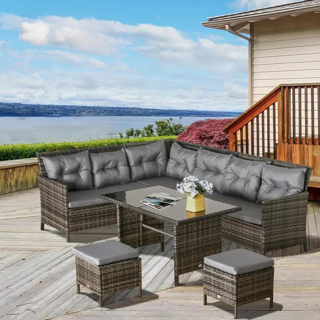 18-piece seating set, garden set, sofa set, garden furniture set, lounge, polyrattan, grey