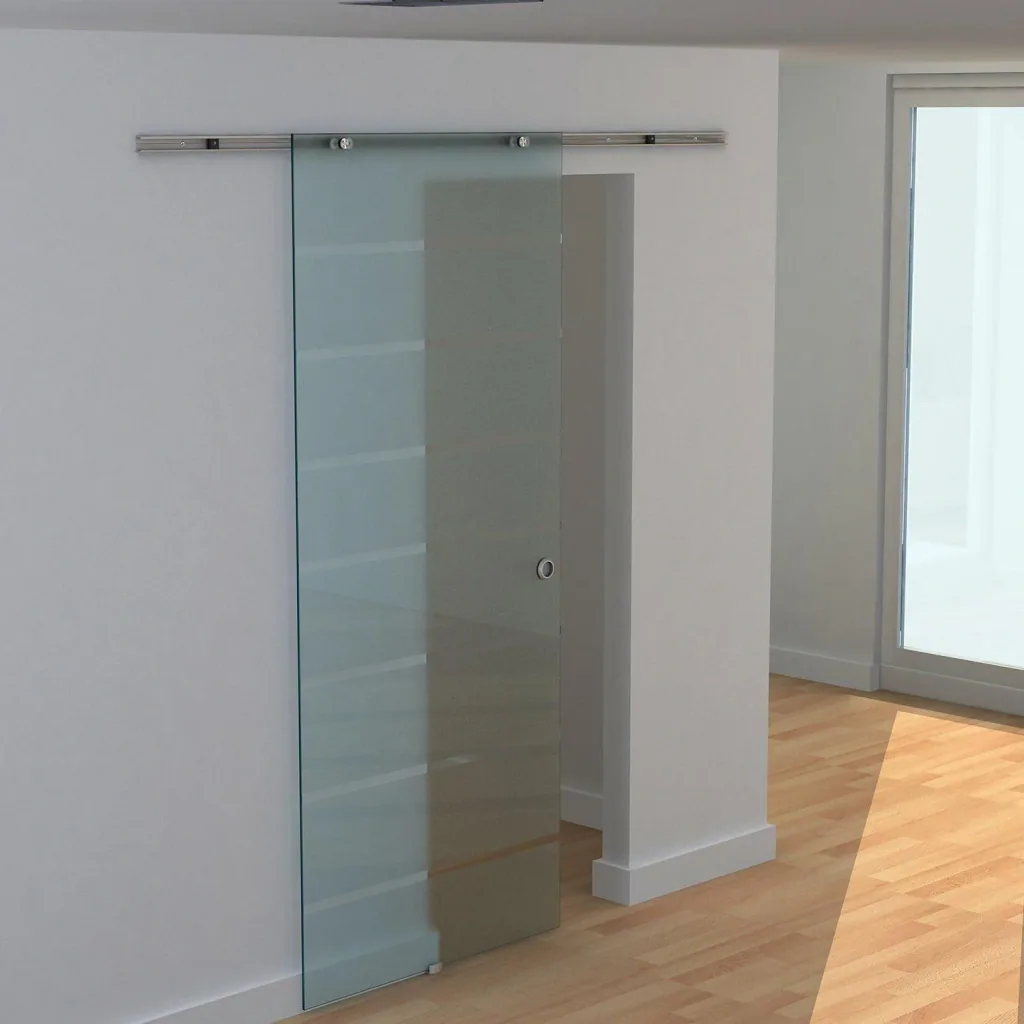 Glass sliding door with stripes