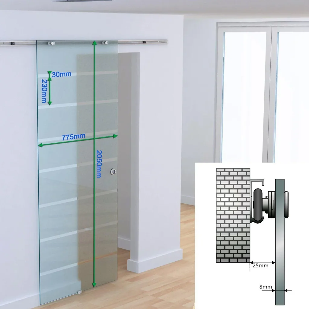 Glass sliding door with stripes