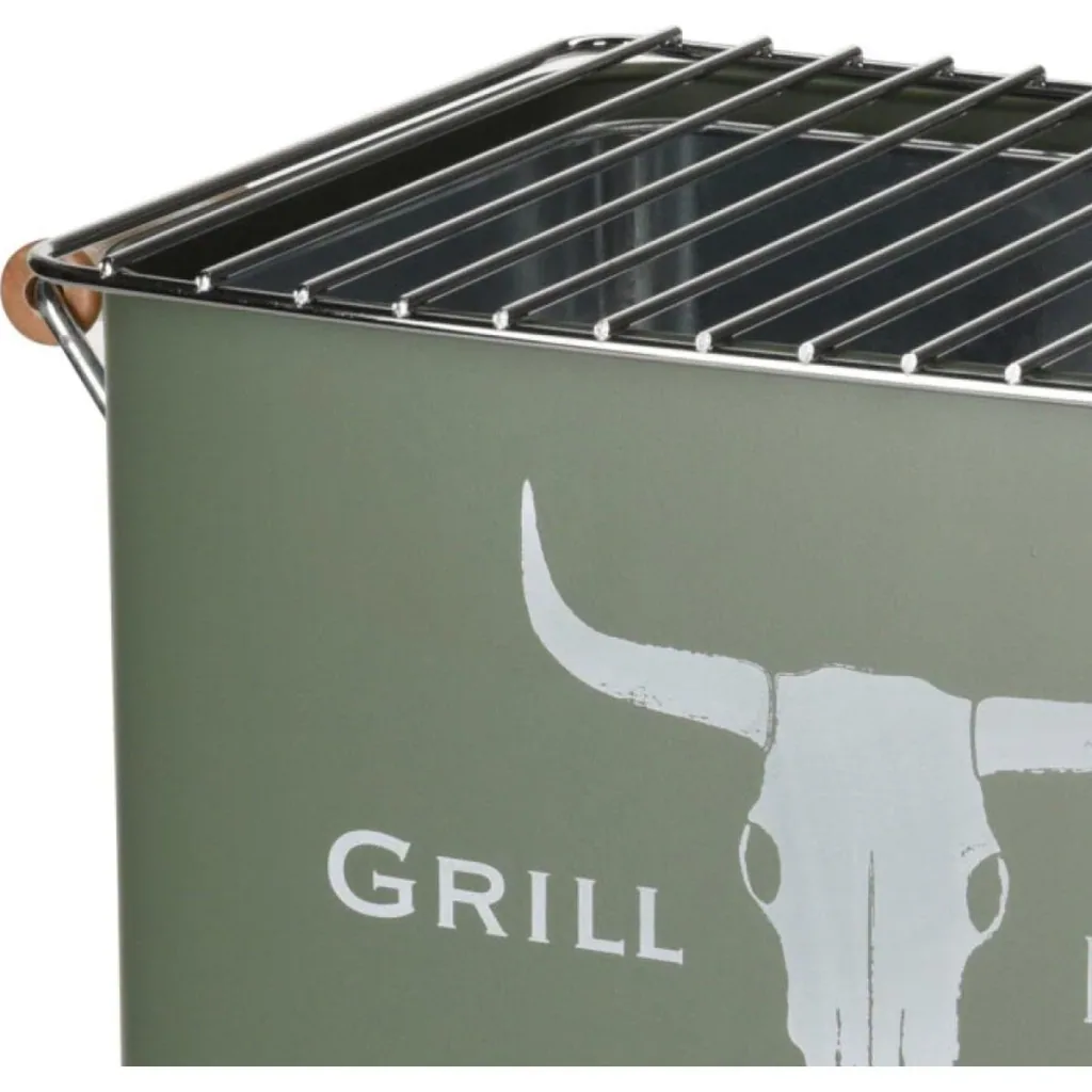 Grill King Rectangular Charcoal Grill - Matte Green - 32x20x20 cm