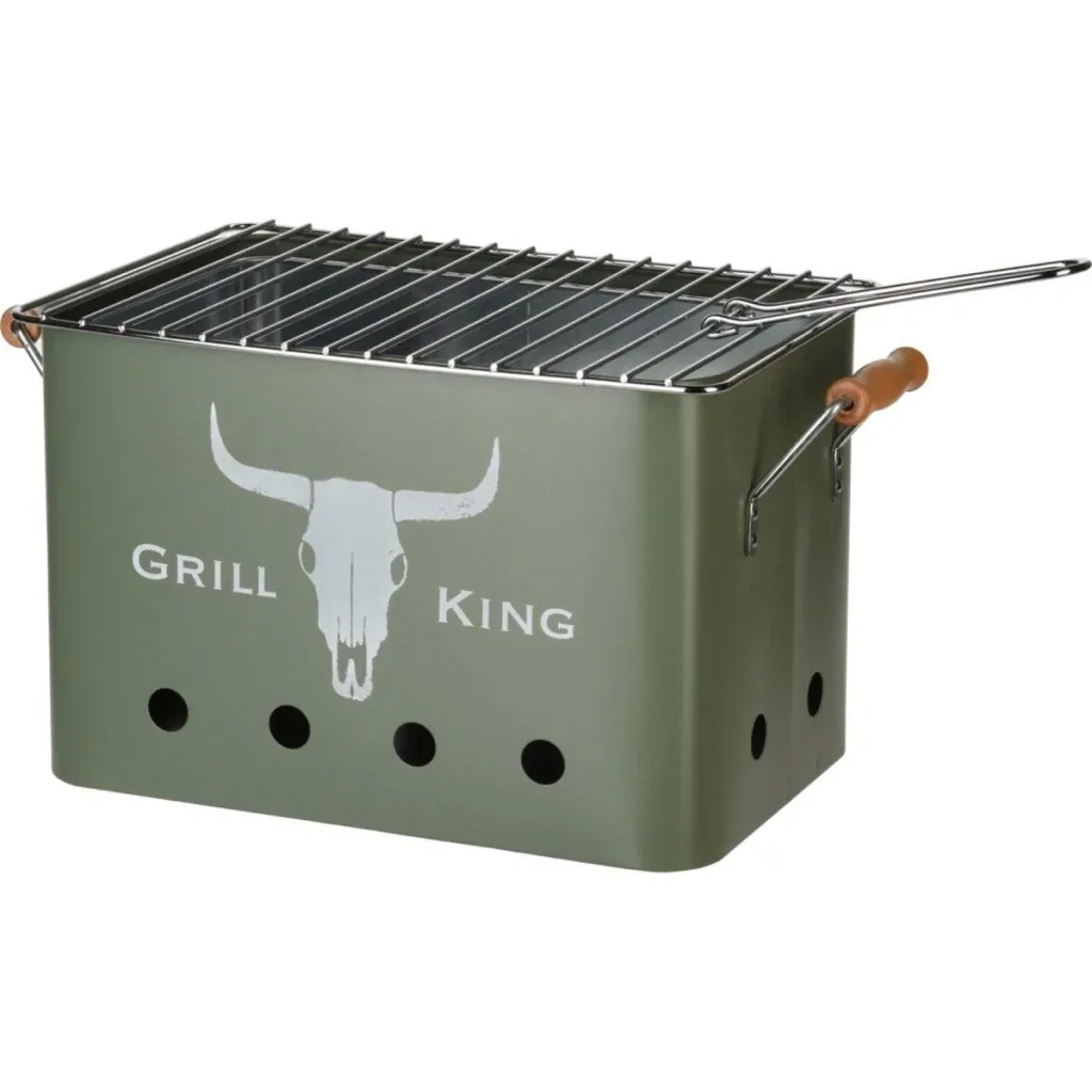 Grill King Rectangular Charcoal Grill - Matte Green - 32x20x20 cm
