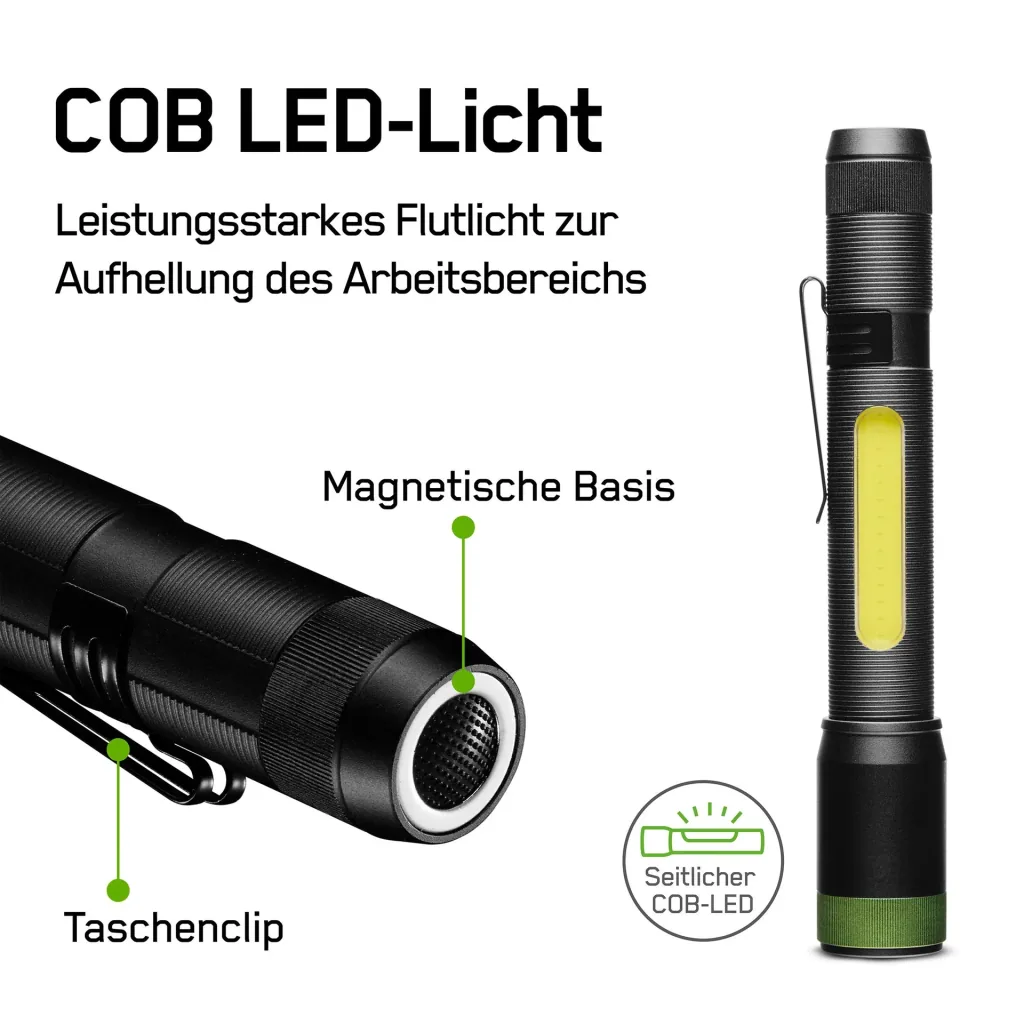 DISCOVERY Clip work light with additional side COB light bar and magnetic attachment, 180 lumens, IPX4
