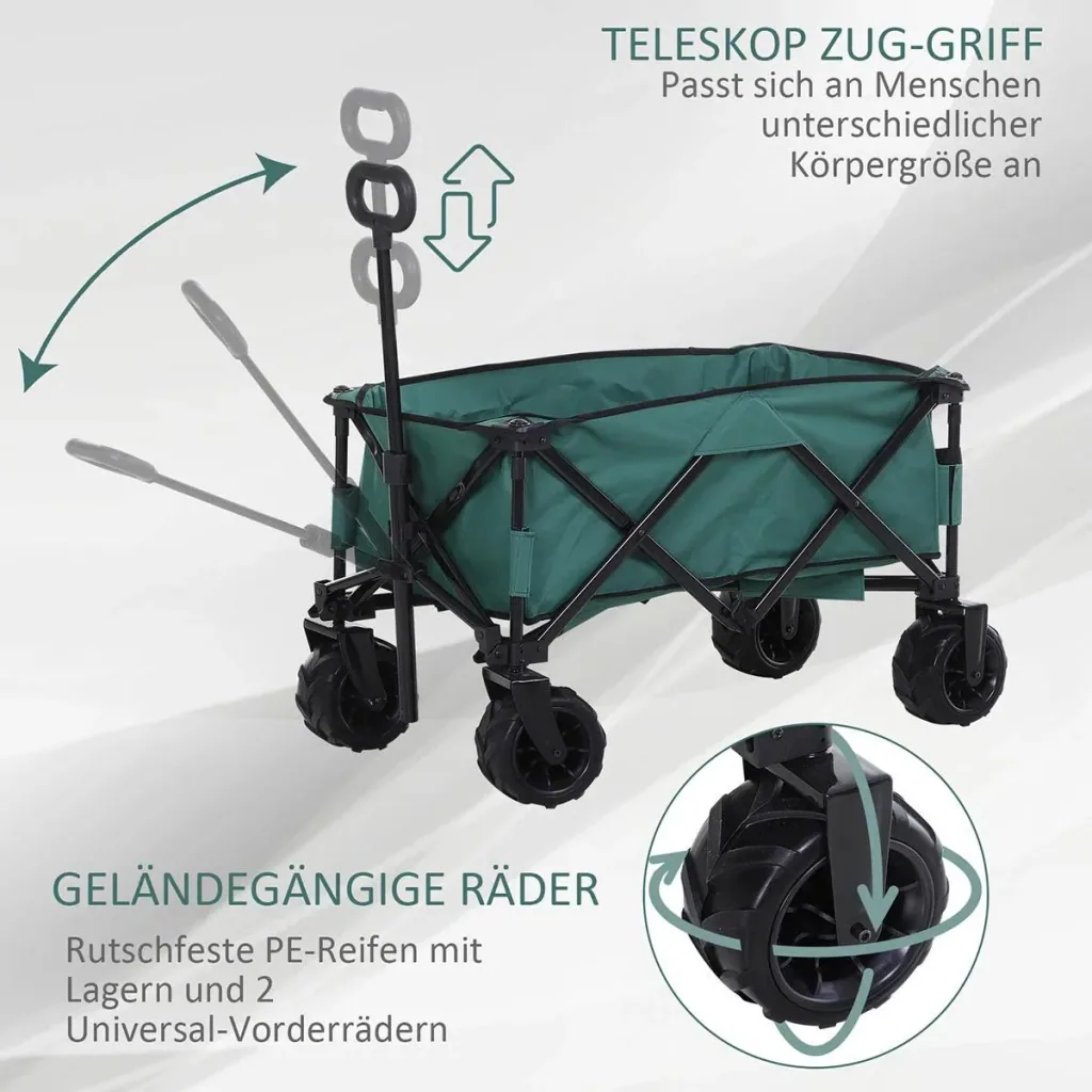 Handcart Foldable handcart 360° garden cart Transport cart with telescopic handle Adjustable handle height Beach cart