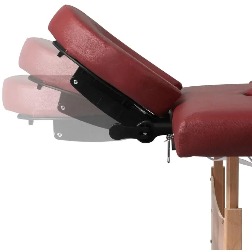 Foldable massage table with wooden frame (four sections / red)
