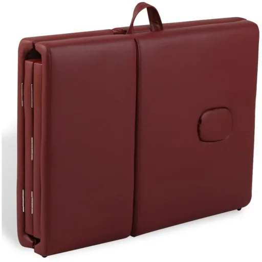 Foldable massage table with wooden frame (four sections / red)