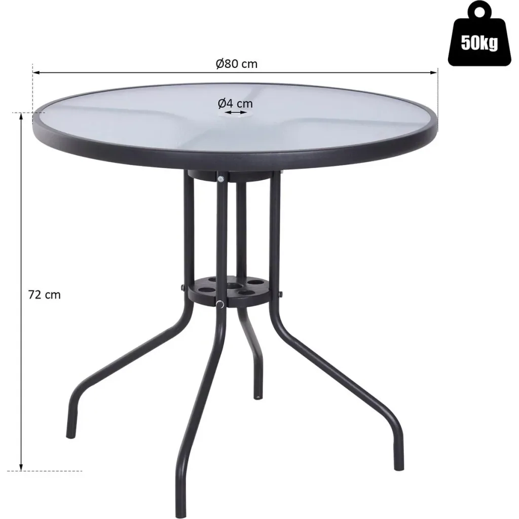 Garden table with parasol holder black