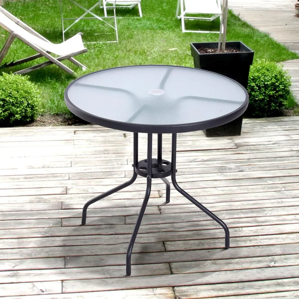 Garden table with parasol holder black