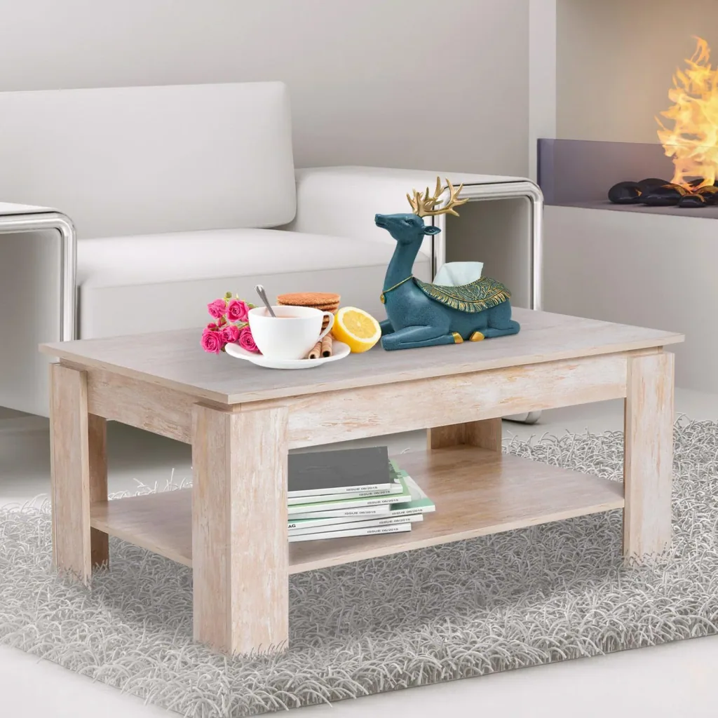 Coffee table side table coffee table with shelf pine wood 110 x 65 cm