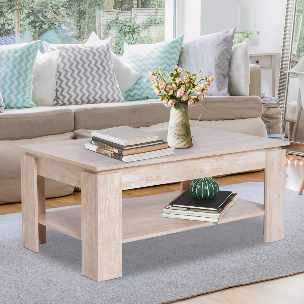 Coffee table side table coffee table with shelf pine wood 110 x 65 cm