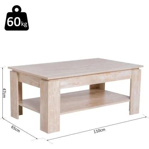 Coffee table side table coffee table with shelf pine wood 110 x 65 cm