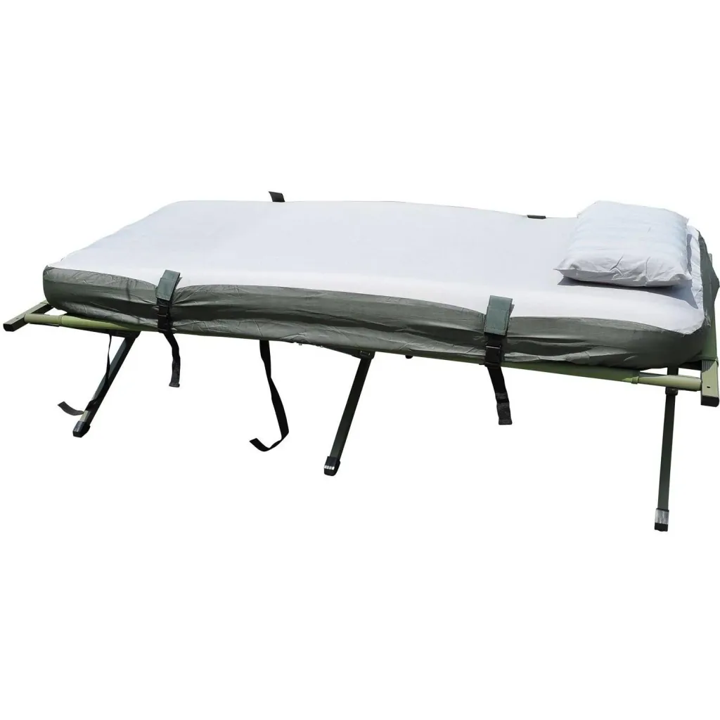 Camping bed set with tent sleeping bag mattress 4 in 1 foldable dark green