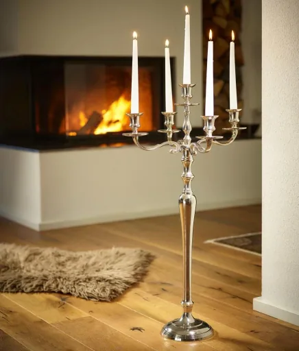 Candlestick 5-armed 78cm aluminum nickel-plated silver