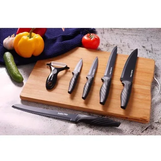 Kitchen knife set - 6 pieces - non-stick coating