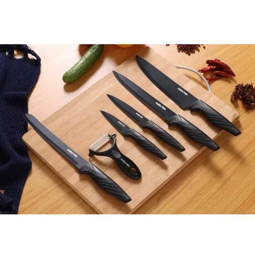 Kitchen knife set - 6 pieces - non-stick coating