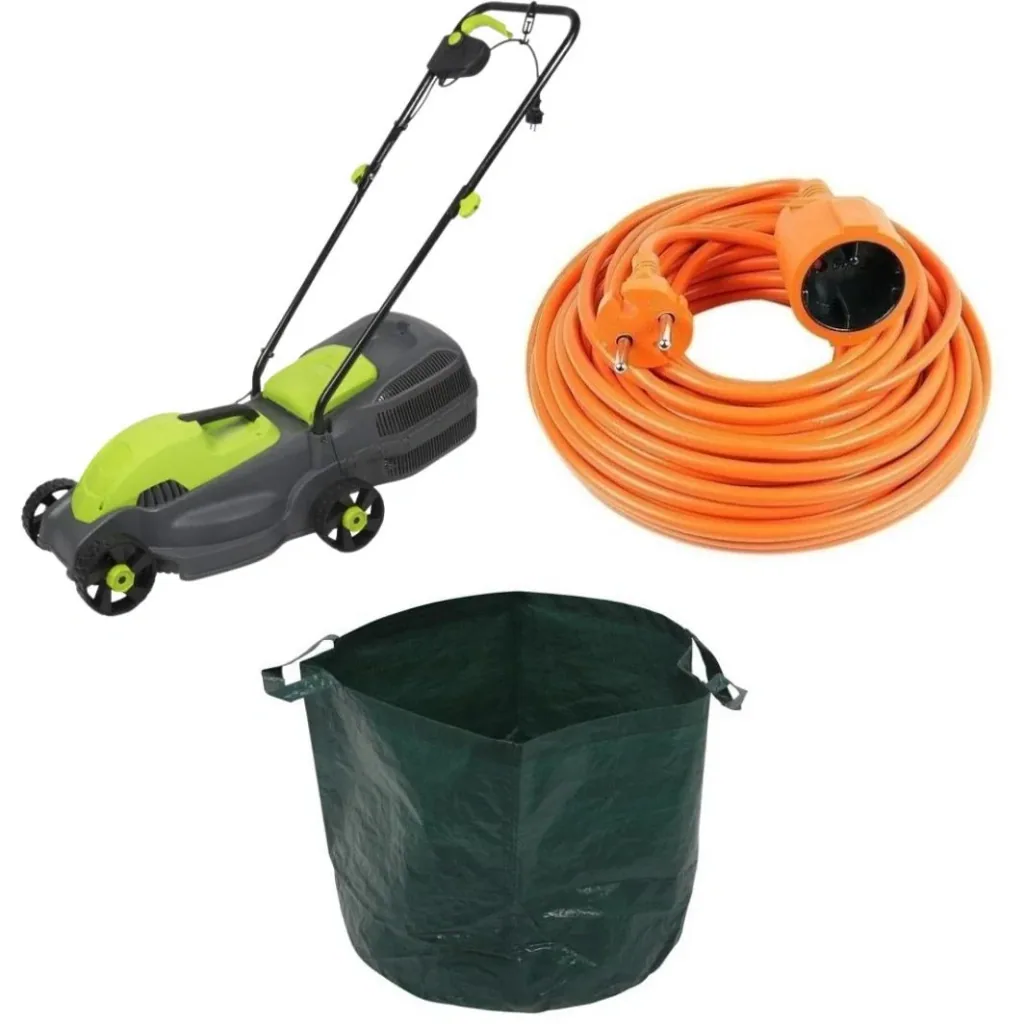Garden electric lawn mower - 1100 watts - cutting width 320 mm + including garden waste bag - 65 L and extension cable