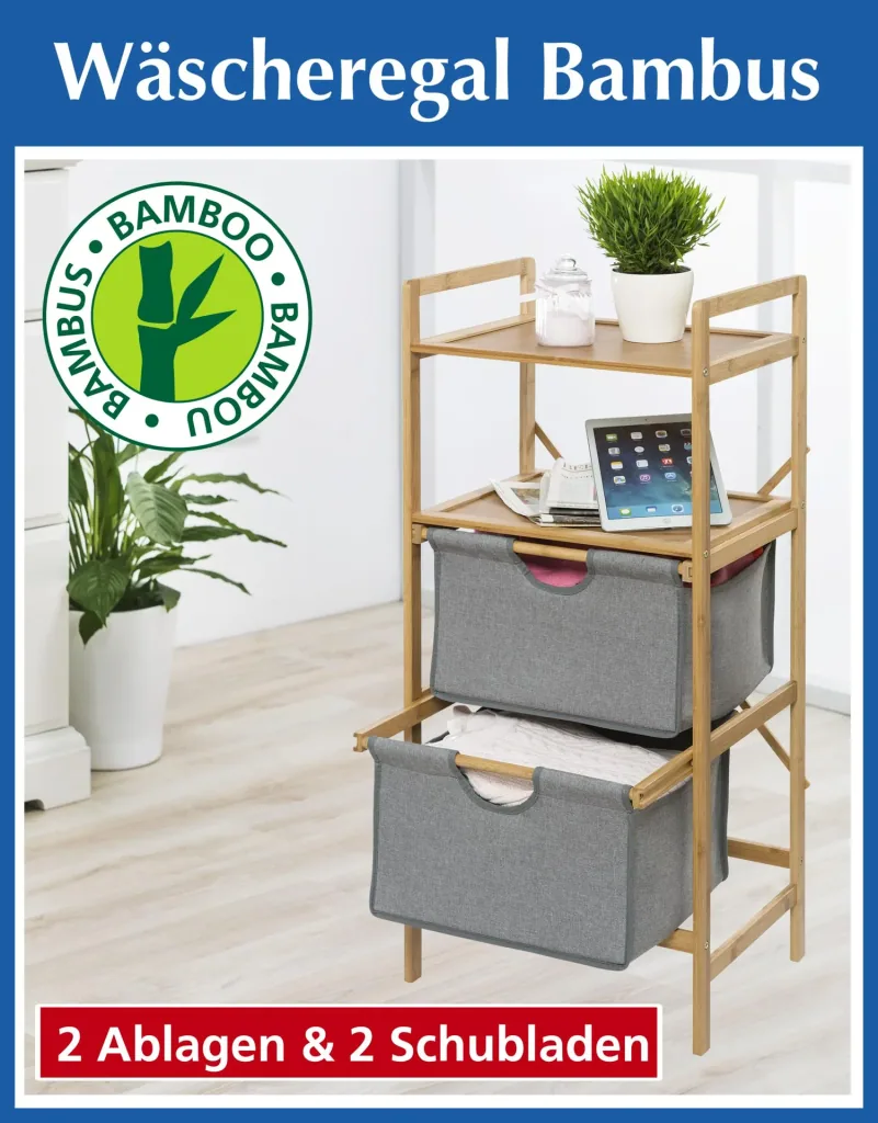 Bamboo laundry rack with 2 drawers - Bahari bathroom series