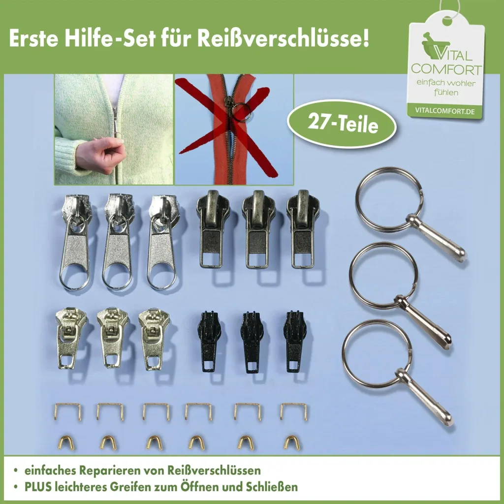 Zipper Repair Kit & Help Grip Rings, 27-piece