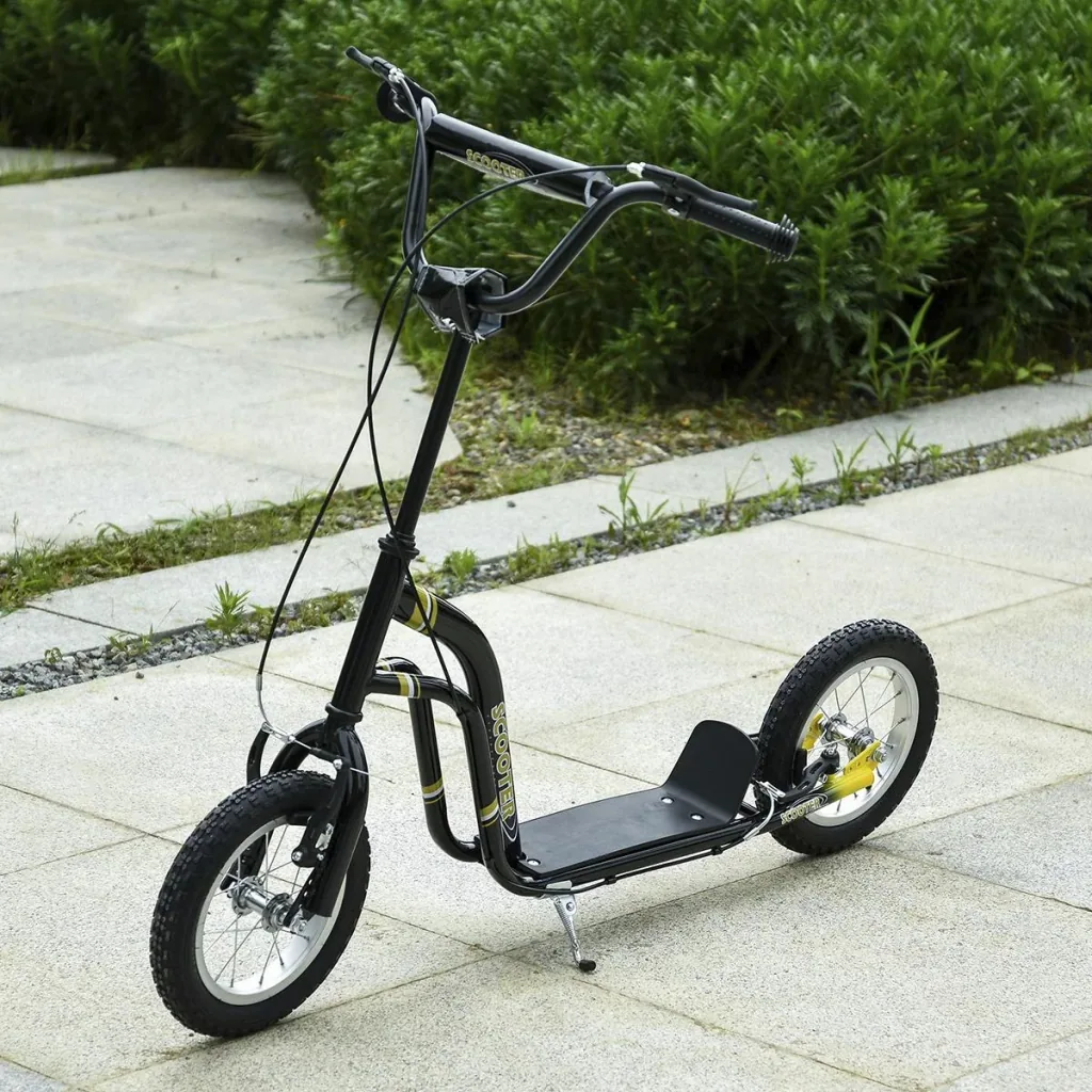 Children's scooter, kick scooter, city scooter, children's scooter, kickboard with pneumatic tires, 12 inches, black, 120 x 58 x 85-95 cm