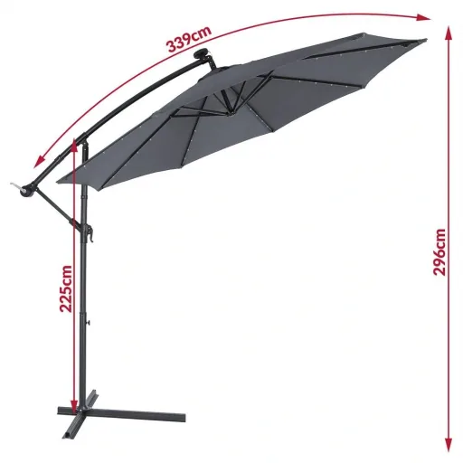 Parasol Mali with LED lighting, pivoting, anthracite - Ø 3.3m